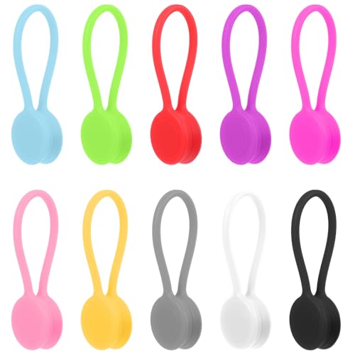 10 PCS Silicone Magnetic Cable Ties Cable Clips Cord Organizer Reusable Magnet Cables Organizer Silicone Cables Straps Management Cabl Cords for Bundling and Fastening Cabl Bookmark Fridge Magnets
