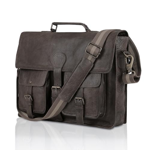 Leather briefcase 18 inch laptop messenger bag for men and women best satchel office bag - color: Grey, size: 18 inch