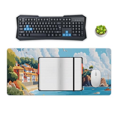 Sea Sandy Beaches Large Extended Gaming Mouse Pad (16x36in) - Durable Stitched Edges XXL Desk Mat for Keyboard and Mouse - Water Resistant & Non-Slip Rubber Base - color: black-2, size: 16x36in