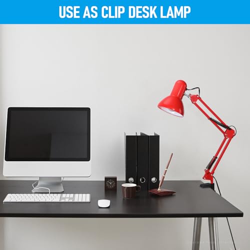 TORCHSTAR Metal Desk Lamp with Clamp, Swing Arm, Architect Adjustable Gooseneck Table Lamp, Clip Desk Lights for Home Office, Work, Study, Reading, E26 Base, Multi-Joint, Red - color: Red