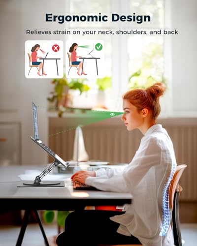 Aoviho 360° Rotating Laptop Stand for Desk | Adjustable, Foldable, Portable Aluminum Ergonomic Riser | Compatible with MacBook, Dell, HP & All Laptops 10-16 inch | Black - color: Black