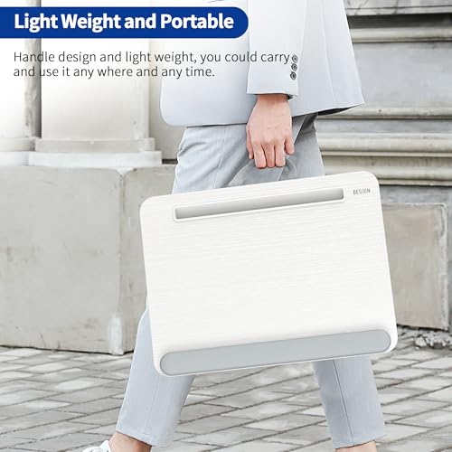 Besign LT08 Laptop Stand, Portable Lap Desk with Pillow Cushion, Fits up to 14 inch Laptop, with Anti-Slip Strip for Desk, Sofa & Bed, White and Gray - color: White and Gray