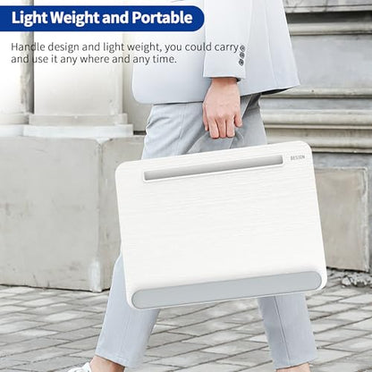 Besign LT08 Laptop Stand, Portable Lap Desk with Pillow Cushion, Fits up to 14 inch Laptop, with Anti-Slip Strip for Desk, Sofa & Bed, White and Gray - color: White and Gray