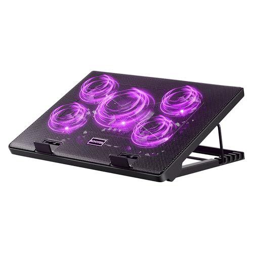 Kootek Laptop Cooling Pad, Laptop Cooler with 5 Quiet Fans for 12"-17" Computer PC Notebook Gaming Laptop Fan, Height Adjustable Laptop Cooling Stand Laptop Accessories (Purple) - color: Purple