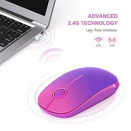 VssoPlor Wireless Mouse, 2.4G Slim Portable Computer Laptop Mouse with Nano Receiver Quiet Silent Optical Mice for Notebook, PC, Laptop, Computer-Gradient Purple - color: Gradient Purple