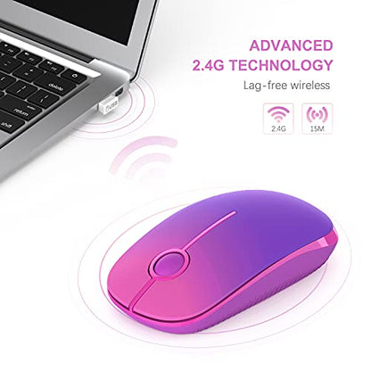 VssoPlor Wireless Mouse, 2.4G Slim Portable Computer Laptop Mouse with Nano Receiver Quiet Silent Optical Mice for Notebook, PC, Laptop, Computer-Gradient Purple - color: Gradient Purple