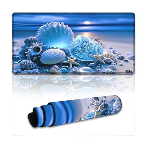 Sea Turtle & Starfish Shells Large Extended Gaming Mouse Pad (12x24in) - Durable Stitched Edges XXL Desk Mat for Keyboard and Mouse - Water Resistant & Non-Slip Rubber Base - color: black-1, size: 12x24in