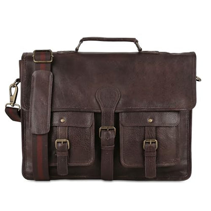 Leather briefcase 18 inch laptop messenger bag for men and women best satchel office bag - color: Dark Brown, size: 18 inch