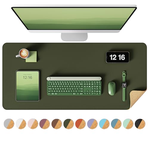 YSAGi Double-Sided Desk Pad, 31.5"x15.7" Leather Desk Mat, Eco Cork Desk Pad Protector,Large Mouse Pad,Waterproof Desk Blotter for Office/Home (Dark Green/Cork) - color: Dark Green/Cork, size: 31.5"x15.7"