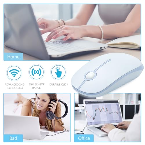 VssoPlor Wireless Mouse, 2.4G Slim Portable Computer Laptop Mouse with Nano Receiver Quiet Silent Optical Mice for Notebook, PC, Laptop, Computer-Light Blue - color: Light Blue