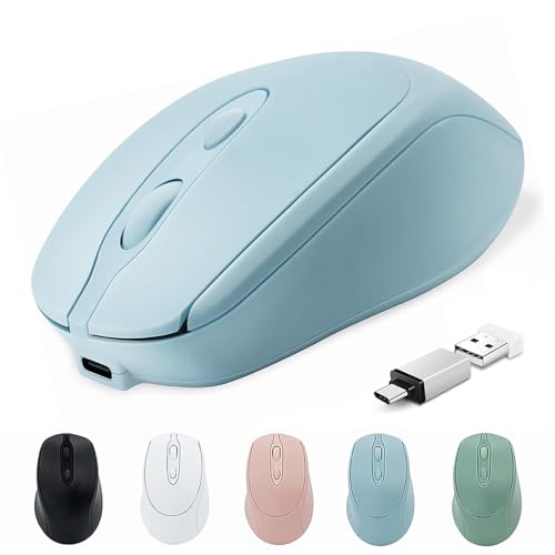 Wireless Bluetooth Mouse USBC for MacBook Air Laptop, USB C Rechargeable Wireless Mouse Compatible with Mac Desktop/Surface Pro Portable Computer Mice (BT5.2/3.0, 2.4G USB A, Type-C) - color: Blue