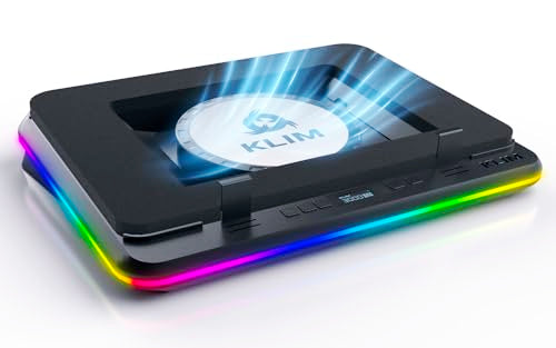 KLIM Turbofrost MAX - RGB Laptop Cooling Pad, Gaming Laptop Cooler with Powerful Turbofan XL, Fast Cooling Laptop, 15.6-17in, Smart Inlay System for Optimal Airflow, Adjustable Speed, LCD Screen