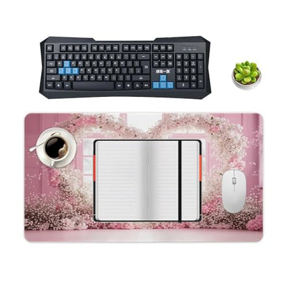 Valentine's Day Pink Cherry Blossom & Heart Large Extended Gaming Mouse Pad 30"x16" - XXL Computer Desk Mat for Keyboard and Mouse - Non-Slip Rubber Base & Durable Stitched Edges - color: Black-2, size: 30"Lx16"W
