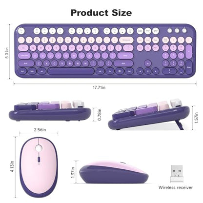 MOFII Wireless Keyboard and Mouse Combo, Full Size 2.4G Retro Round Computer Keyboard and Mouse Set, Plug and Play, for Windows, Computer, Desktop, PC, Notebook - (Purple Gradient) - color: Lovely-Purple Gradient