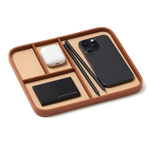 Nordik Leather Valet Tray - Sand Brown - 9.5 x 7.9 Inch Medium Vegan Leather Tray - Stylish Nightstand Organizer for Men - Modern Bedside Caddy - EDC Catchall for Key Watch Wallet Jewellery - color: Sand Brown, size: 9.5in x 7.9in