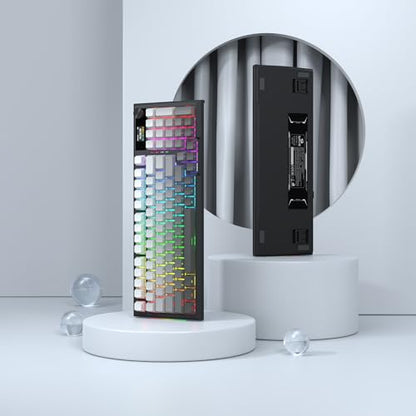 Redragon Wireless Mechanical Keyboard, Gasket RGB Gaming Keyboard with Screen & Knob, Tri-Mode BT5.0/2.4G/USB-C, 95 Keys Hot Swappable, Side Printed PBT Keycaps, Thick Pre-Lubed Linear Switch, K725SP - color: Grey