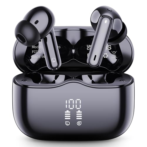Wireless Earbuds, Bluetooth 5.4 Headphones in Ear with 4 ENC Noise Cancelling Mic, New Wireless Earphones HiFi Stereo Deep Bass 40H Playtime, In-Ear Bluetooth Earbuds LED Display IP7 Waterproof, USB-C - color: Deep Black