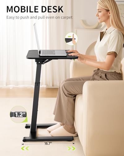 SAIJI Sturdy TV Tray Table with Wheels, Heavy Duty Metal TV Trays for Eating on Couch, Height & Angle Adjustable Desk for Bed, Sofa, Recliner, Portable Small Foldable Tables