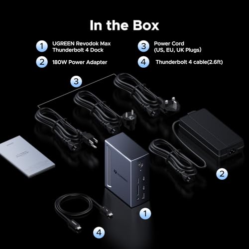 UGREEN Revodok Max 13-in-1 Thunderbolt 4 Docking Station, 40Gbps with 3×TBT4 (Dual 4K@60Hz max), 180W Total Power (96W Laptop Charging), 1Gbps Ethernet, SD/TF 3.0, 3.5mm Audio