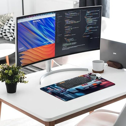 Large Ergonomic Gaming Mouse Pad JDM Street Art Japanese Cars in Tokyo Night Cityscape Theme with Non-Slip Base Water-Resistant Surface and Stitched Edges, 30x60cm - color: Style-4, size: 30x60cm