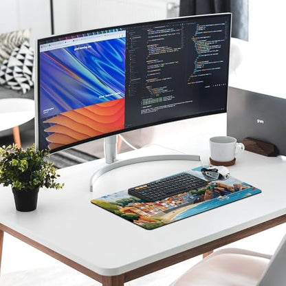 Sea Sandy Beaches Large Extended Gaming Mouse Pad (12x24in) - Durable Stitched Edges XXL Desk Mat for Keyboard and Mouse - Water Resistant & Non-Slip Rubber Base - color: black-2, size: 12x24in