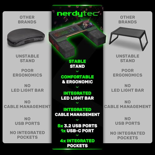 Couchmaster CYCON³ Samurai Edition with HORIZONLIGHT Bar, Ultimate Ergonomic USB-Hub Gaming Lap Desk for Couch and Bed, Compatible with All Keyboards and Mouse/Mice, Laptops, PCs, PS4/5, Xbox - color: Samurai Black Edition
