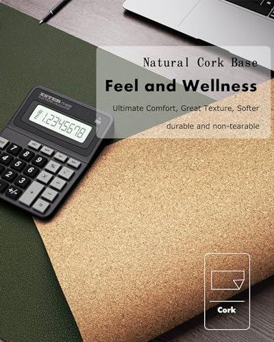 YSAGi Double-Sided Desk Pad, 23.6"x13.7" Leather Desk Mat, Eco Cork Desk Pad Protector, Large Mouse Pad for Desk, Waterproof Desk Blotter Pad, Desk Writing Pad for Office Work/Home(Dark Green/Cork) - color: Dark Green/Cork, size: 23.6"x13.7"
