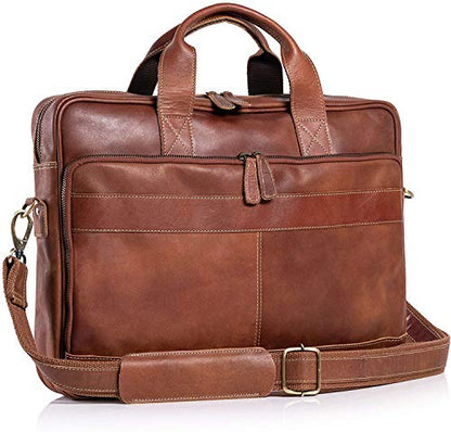Leather briefcase 18 Inch Laptop Messenger Bags for Men and Women Best Office briefcase Satchel Bag (Tan) - color: Tan