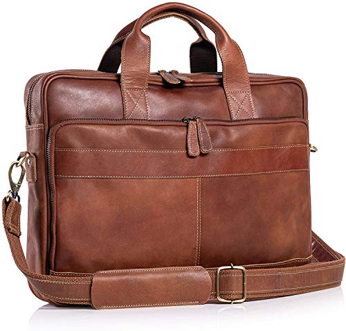 Leather briefcase 18 Inch Laptop Messenger Bags for Men and Women Best Office briefcase Satchel Bag (Tan) - color: Tan
