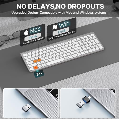 JOYACCESS Wireless Keyboard, Ergonomic,Dustproof,2.4G Slim and Compact Quiet Wireless Keyboard with Number Keypad for Windows, MacBook Pro/Air, Laptop, Desktop, PC-Sliver&White - color: White