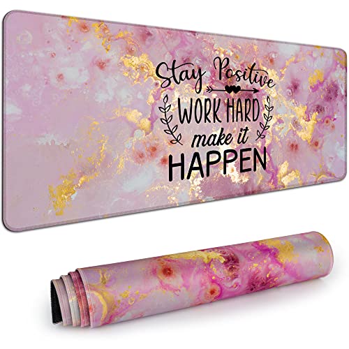 Desk Mat,Large Mouse Pad 35''×15.6'' XXL Extended Gaming Mouse Pad Mat with Non-Slip Base Stitched Eges Mousepad for Computer,Office,Keyboard and Laptop -Stay Positive - color: E1- Stay Positive