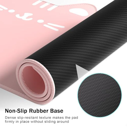 Dapesuom Large Gaming Mouse Pad, Extended Mouse Mat with Stitched Edges, Cute Anime Cat Keyboard Pad with Non-Slip Base, Big XXL Desk Mats for Gamer, Computer, Office Accessories, 29.5 x 15.9in, Pink - color: Pink