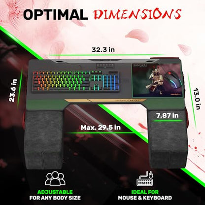 Couchmaster CYCON³ Samurai Edition with HORIZONLIGHT Bar, Ultimate Ergonomic USB-Hub Gaming Lap Desk for Couch and Bed, Compatible with All Keyboards and Mouse/Mice, Laptops, PCs, PS4/5, Xbox - color: Samurai Black Edition