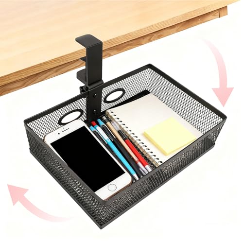 Under Desk Organizer 360° Swivel,under Desk Drawer, Clamp-On No Drill Installation,Sturdy Mesh Storage Drawer for Office,Drawing Room and Kitchen Room,Art Supplies and More(Without Cup Holder) - size: without holder cup
