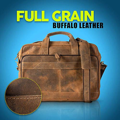 Leather briefcase 18 Inch Laptop Messenger Bags for Men and Women Best Office briefcase Satchel Bag - color: Distressed Tan