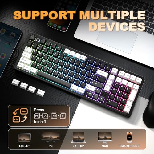 YUNZII AL98 QMK/VIA Wireless Mechanical Gaming Keyboard,Full Aluminum,BT/2.4G/USB-C, Pre-Lubed Hot Swappable Gasket Mount 1800 Layout,RGB Backlit for Win/Mac (Black, Milk Switch) - color: Black, size: Milk Switch