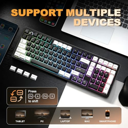 YUNZII AL98 QMK/VIA Wireless Mechanical Gaming Keyboard,Full Aluminum,BT/2.4G/USB-C, Pre-Lubed Hot Swappable Gasket Mount 1800 Layout,RGB Backlit for Win/Mac (Black, Milk Switch) - color: Black, size: Milk Switch