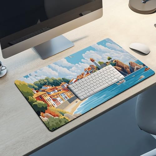 Sea Sandy Beaches Large Extended Gaming Mouse Pad (16x30in) - Durable Stitched Edges XXL Desk Mat for Keyboard and Mouse - Water Resistant & Non-Slip Rubber Base - color: black-2, size: 16x30in