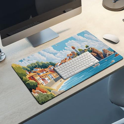 Sea Sandy Beaches Large Extended Gaming Mouse Pad (16x30in) - Durable Stitched Edges XXL Desk Mat for Keyboard and Mouse - Water Resistant & Non-Slip Rubber Base - color: black-2, size: 16x30in