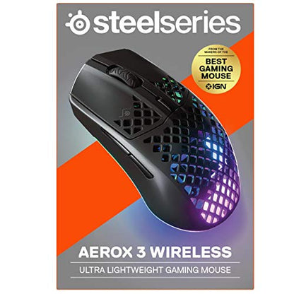 SteelSeries Aerox 3 Wireless - Super Light Gaming Mouse - 18,000 CPI TrueMove Air Optical Sensor - Ultra-lightweight Water Resistant Design - 200 Hour Battery Life - size: Wireless