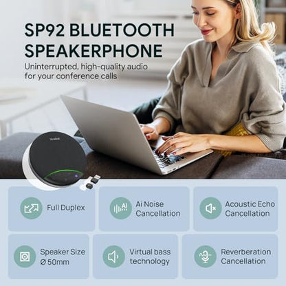 Yealink SP92 Bluetooth Speaker and Microphone with Dongle, Conference Speakerphone for Teams, 13ft 360° Omni Pickup, Full-Duplex Mic, Al Noise Reduction, 20H Call Time, USB C/A - color: Black- SP92 with Dongle