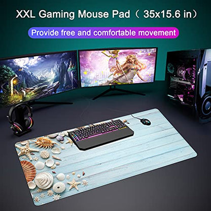 Desk Mat,Large Mouse Pad 35''×15.6'' XXL Extended Gaming Mouse Pad Mat with Non-Slip Base Stitched Eges Mousepad for Computer,Office,Keyboard and Laptop - Sea Shell - color: C5-Sea Shell