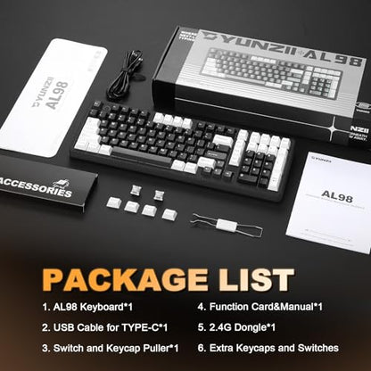 YUNZII AL98 QMK/VIA Wireless Mechanical Gaming Keyboard,Full Aluminum,BT/2.4G/USB-C, Pre-Lubed Hot Swappable Gasket Mount 1800 Layout,RGB Backlit for Win/Mac (Black, Milk Switch) - color: Black, size: Milk Switch