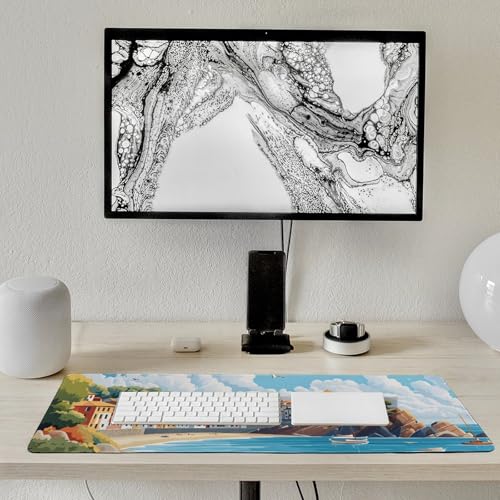 Sea Sandy Beaches Large Extended Gaming Mouse Pad (12x31.5in) - Durable Stitched Edges XXL Desk Mat for Keyboard and Mouse - Water Resistant & Non-Slip Rubber Base - color: black-2, size: 12x31.5in