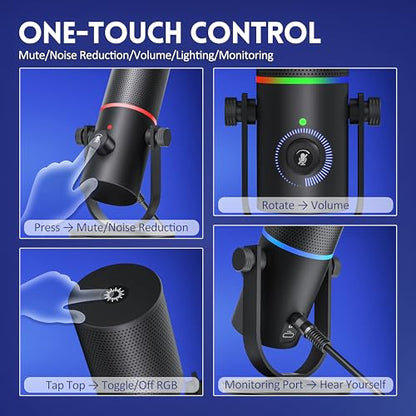 Gaming Microphone, USB Microphone for PC, Plug & Play Condenser Mic with RGB Light, Desk Computer Microphone, Gain Control, Singing, Recording, Streaming, Podcasting, PS4/5 and Conference