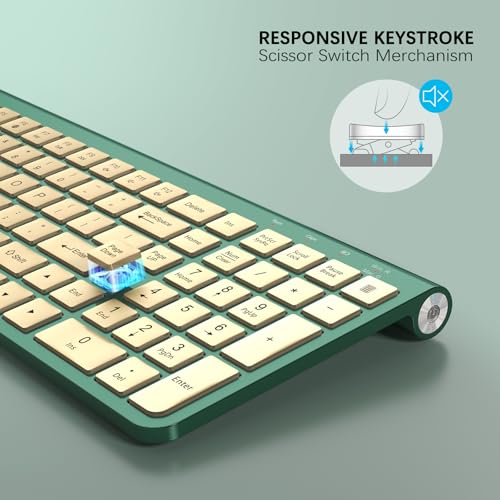 JOYACCESS Slim Compact Wireless Keyboard - Full-Size Silent Keys & Ergonomic Design, Number Pad & Dustproof Cover for Windows/Mac - Emerald Green - color: Emerald Green