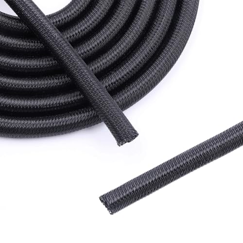 3/8" Braided Cable Sleeve - 10Ft Cat Cord Protector Split Wire Loom Tubing Flexible Self Wrapping for USB, Audio, Automotive Cord, Dog Chew Proof Cable Protector - Black - size: 3/8" - 10Ft