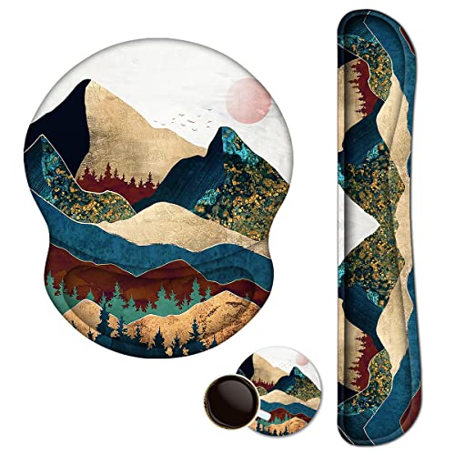 ArtSo Mouse Pad Keyboard Wrist Rest Support Ergonomic, Upgraded Cushion Mousepad Gel Memory Foam Non-Slip Rubber Base Pain Relief & Easy Typing for Home,Office, Colorful Mountain - color: Colorful Mountain