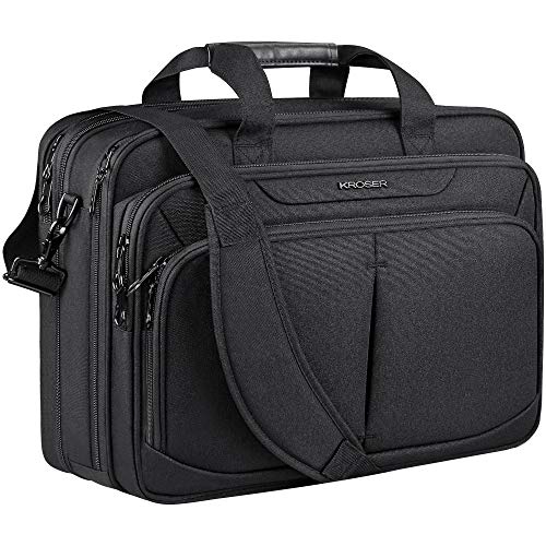 KROSER Laptop Bag Expandable Lightweight Briefcase for 17.3" Laptop Premium Business Work Bag Water-Repellent Messenger Bag with RFID Pockets for Travel/Women/Men-Black