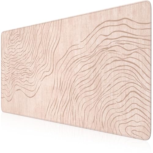 iCasso Big Mouse Pad,Aesthetic Desk Cover Mat for Desktop,Anti-Slip Computer Mat with Stitched Edges,Cute Beige Keyboard Mat for Women,Extended Long Desk Protector for Office Home Dorm - color: Wave-Apricot